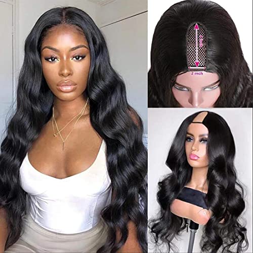 Beauty Forever Body Wave U Part Human Hair Wig 150% Density 10A Grade,Brazilian Human Hair Glueless Full Head Clip in Half Wig Free Part Natural Color 14 Inch