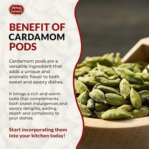 Spicy World Green Cardamom Pods 3.5 Oz - As Seen on Tik Tok - Premium Quality Whole Green Cardamom Pods | Vegan | Large | Aromatic Cardamon