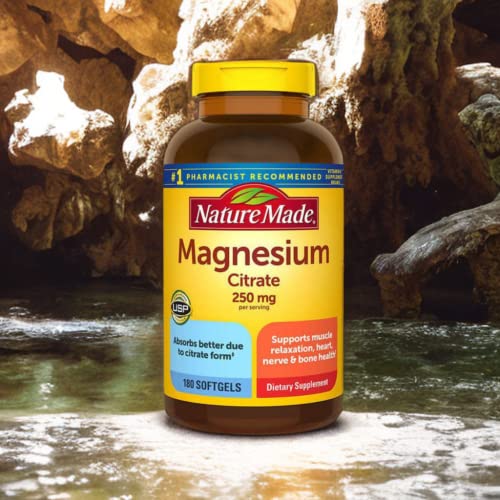 Nature Made Magnesium Citrate 250 mg Dietary Supplement, 180 Count Softgels