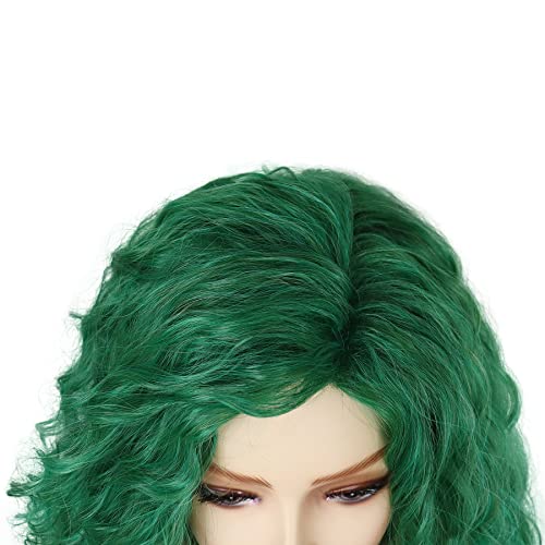 GNIMEGIL 26 Inch Long Curly Wavy Green Wig Natural Ombre Fluffy Synthetic Hair Replacement Wig with Free Part Hairline for Costume Cosplay Halloween Party Suitable for White Women