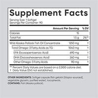 Sports Research Triple Strength Omega 3 Fish Oil 1250mg from Wild Alaska Pollock | Burpless Fish Oil Supplement with Omega-3 EPA & DHA | Sustainably Sourced, Non-GMO, Gluten Free - 90 Softgels