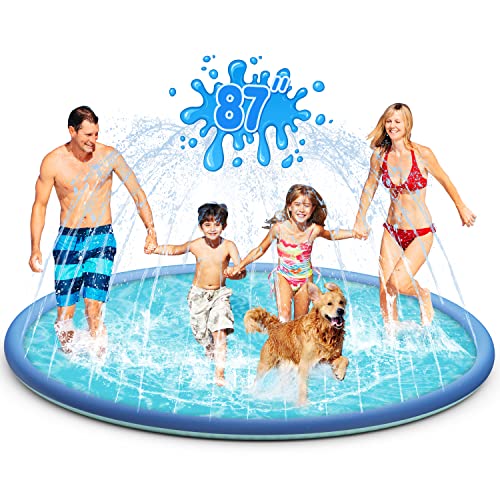 Splash Pad, 87 Inch Non-Slip Sprinkler Pad, Upgraded Extra Large 0.53mm Thicken Splash Pad Pool Summer Outdoor Water Toys Fun Backyard Party for Kids, Dogs, Toddlers, Boys, Girls