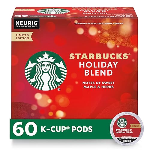 Starbucks K-Cup Coffee Pods, Holiday Blend Medium Roast Coffee For Keurig Brewers, 100% Arabica, Limited Edition Holiday Coffee, 6 Boxes (60 Pods Total)