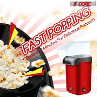 5 Core Hot Air Popcorn Popper 1200W Electric Popcorn Machine Kernel Corn Maker, Bpa Free, 16 Cups, 95% Popping Rate, 3 Minutes Fast, No Oil Healthy Snack for Kids Adults, Home, Party & Gift POP R
