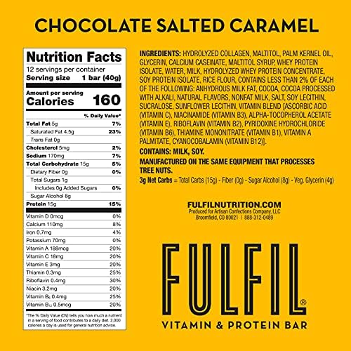 FULFIL Vitamin and Protein Snack Sized Bars, Best Sellers Variety Pack with 15g Protein and 8 Vitamins Including Vitamin C, 12 Count (Packaging May Vary)