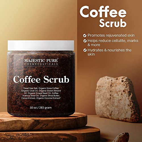 MAJESTIC PURE Arabica Coffee Scrub - All Natural Exfoliating Body Scrub for Skin Care, Stretch Marks, Acne & Cellulite, Reduce the Look of Spider Veins, Eczema, Age Spots & Varicose Veins - 10 Ounces