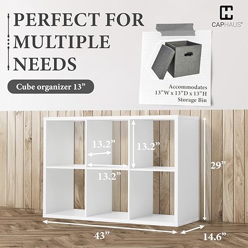 CAPHAUS Sturdy Room 13-Inch Cube Storage Organizer Shelf, with Extra Thick Exterior Edge, Open Storage Shelf Divider, Bookcase, 6-Cube / 8-Cube / 9-Cube, Colors Available in Rustic Grey Oak and White