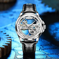 OLEVS Skeleton Watches for Men Automatic Self Winding Mechanical Luxury Dress Brown Leather Waterproof Luminous Men Wrist Watch