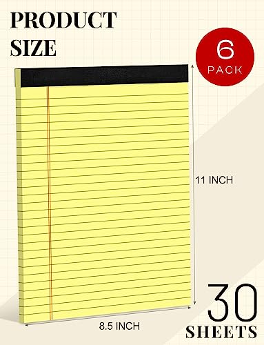 Note Pads 8.5 x 11 Wide Ruled Lined Writing Pads Yellow Legal Pads Letter Size 8.5 x 11 Notebook for Work Micro Perforated Legal Notepads Yellow Lined Paper Pads 27 Lines - 6 Pads/Pack, 30 Sheets/Pad