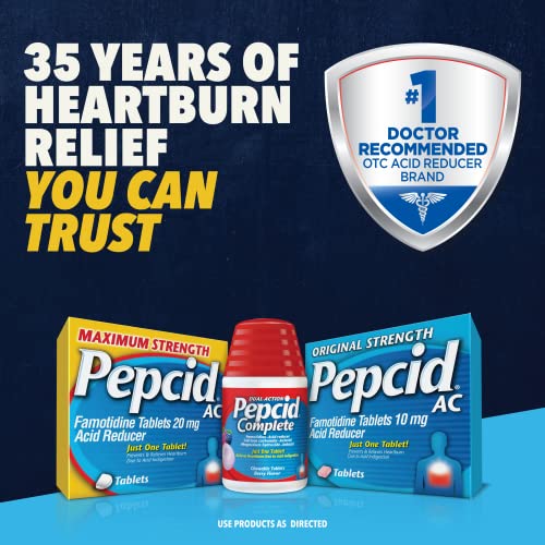 Pepcid Complete Acid Reducer + Antacid Chewable Tablets, Heartburn Relief, Mint, 50 ct