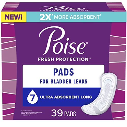 Poise Incontinence Pads & Postpartum Incontinence Pads, 7 Drop Ultra Absorbency, Long Length, 39 Count, Packaging May Vary