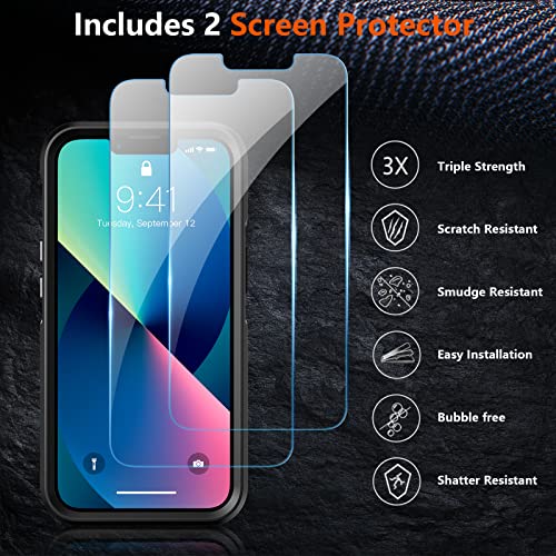 SPIDERCASE Designed for iPhone 13 Case/iPhone 14 Case, [10 FT Military Grade Drop Protection] [with 2 pcs Tempered Glass Screen Protector] Cover for iPhone 13 & 14 6.1 inch (Black)