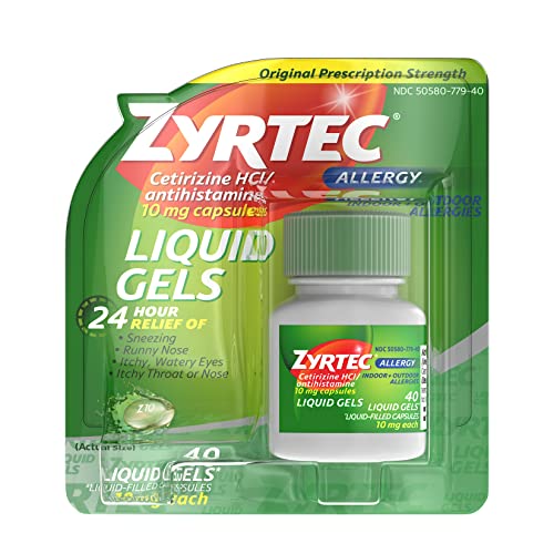 Zyrtec 24 Hour Indoor & Outdoor Allergy Liquid Gels, Antihistamine Capsules with Cetirizine Hydrochloride for All-Day Allergy Relief, 40 ct ( Pack of 2)