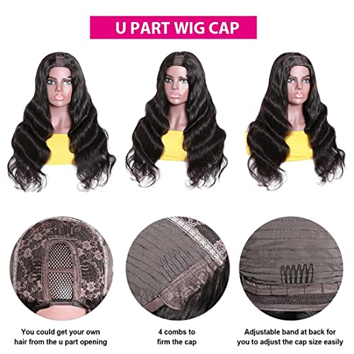 Beauty Forever Body Wave U Part Human Hair Wig 150% Density 10A Grade,Brazilian Human Hair Glueless Full Head Clip in Half Wig Free Part Natural Color 14 Inch