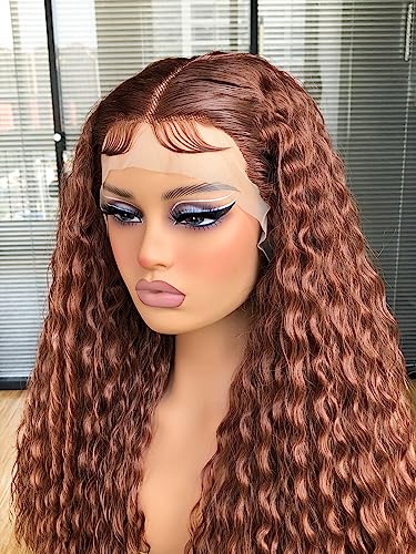Annivia 26Inch Long Curly Lace Front Wigs for Black Women, Pre Plucked with Baby Hair,Chocolate Brown Deep Wave Lace Front Wig,Afro Kinky Curly Synthetic Glueless Lace Frontal Wigs