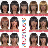 SinBounBoun Short Bob Wigs With Bangs Light Yaki Straight Hair Blunt Cut Glueless Wigs Realistic Look Daily Costume Wig For Women Synthetic Hair Heat Resistant Hair Wigs(14 Inch, SP1B/30)