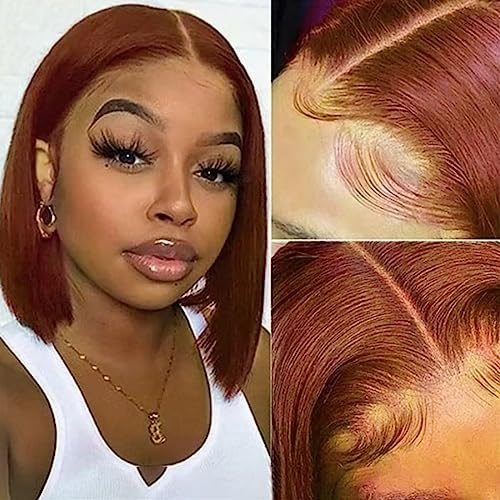 Beauty Forever Pre Cut Put on and Go Auburn Reddish Brown Bob Wigs 6x4.75 Lace Closure Wigs, 10A Grade Air Wig With Breathable Cap Upgrade Reddish Brown Color Wigs 10 Inch 33B#