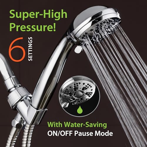 AquaDance High Pressure 6-Setting 3.5" Chrome Face Handheld Shower with Hose for the Ultimate Shower Experience! Officially Independently Tested to Meet Strict US Quality & Performance Standards!