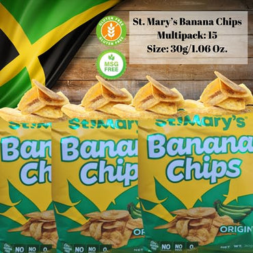 St. Mary's Banana Chips 15 Pack - 30g | Product of Jamaica | Original - Perfect Crispiness