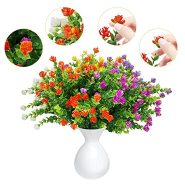 YIBUKIY 20 Bundles Artificial Flowers Outdoor Fake Flowers, UV Resistant No Fade Faux Plastic Greenery Shrubs Plants for Hanging Garden Porch Window Box Outside Decoration,Home Indoor Decor, 5 Colors