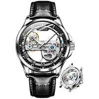 OLEVS Skeleton Watches for Men Automatic Self Winding Mechanical Luxury Dress Black Leather Waterproof Luminous Men Wrist Watch