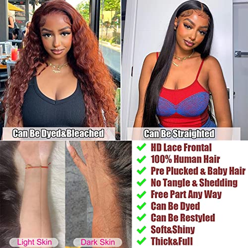 Deep Wave Lace Front Wigs Human Hair 13X4 HD Transparent Deep Curly Human Hair Lace Front Wigs for Women 180% Density Glueless Lace Frontal Wigs Human Hair Pre Plucked with Baby Hair (28 Inch)