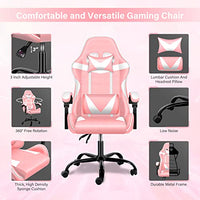 Pink Gaming Chair, Big and Tall Gamer Chair, Racing Style Adjustable Swivel Office Chair, Ergonomic Video Game Chairs with Headrest and Lumbar Support