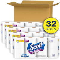 Scott 1000 Toilet Paper, 32 Rolls, Septic-Safe, 1-Ply Toilet Tissue