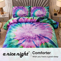 A Nice Night Bedding Tie Dye Galaxy Comforter Set, Psychedelic Swirl Pattern Colorful Boho, Boys Girls Bedding Quilt Sets (Purple, Twin(68-by-88-inches))