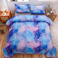 Holawakaka Tie Dye Constellation Print Ombre Comforter Set Twin Size Girls Boys Gradient Galaxy Bedding Set (Blue Purple, Twin)