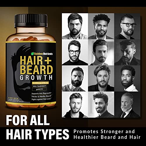 Rainbow Nutrients, LLC Hair + Beard Growth Vitamins for Men | Biotin 10,000mcg, Patented OptiMSM®, goMCT®, Saw Palmetto, Collagen | 60 Day Supply | Naturally Regrow Stronger, Thicker, Healthier Hair