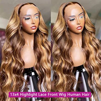 JR SMART Highlight Ombre Lace Front Wig Human Hair Pre Plucked 13x4 HD Transparent Honey Blonde Wigs with Baby Hair 4/27 150% Density Colored Body Wave Glueless Lace Front wig Human Hair for Women 20 Inch