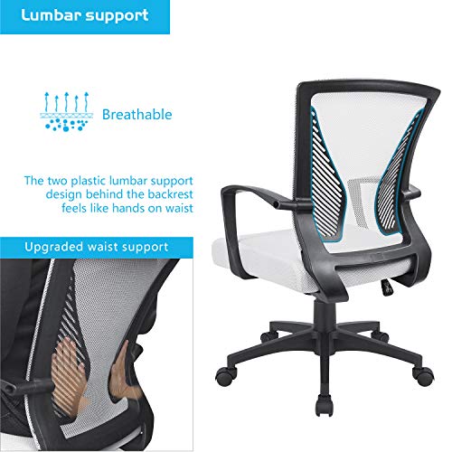 Furmax Office Chair Mid Back Swivel Lumbar Support Desk Chair, Computer Ergonomic Mesh Chair with Armrest (White)