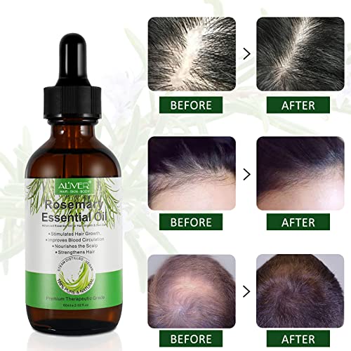 Rosemary Essential Oil for Hair Growth, 100% Pure Organic Rosemary Oil for Eyebrow and Eyelash, Nourishes The Scalp, Improves Blood Circulation,Rid of Itchy & Dry Scalp, Hair Loss Treatment 60ml