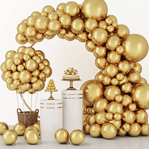 RUBFAC 129pcs Metallic Gold Balloons Latex Balloons Different Sizes 18 12 10 5 Inch Party Balloon Kit for Happy New Year Decorations 2024 Birthday Party Graduation Wedding Holiday Balloon Decoration