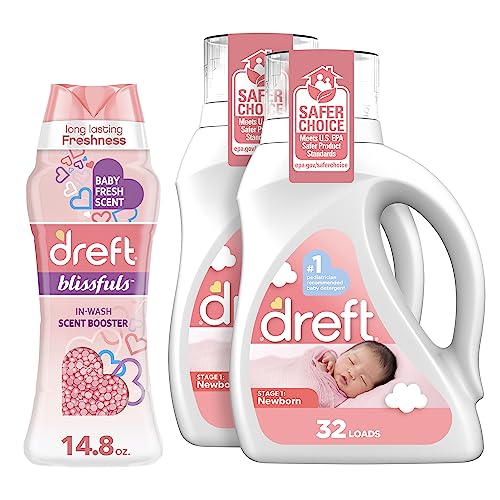 Dreft Newborn Baby Laundry Detergent, 64 Loads (2-Pack) + Dreft Baby Fresh Scent Booster Beads, 14.8 oz