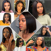 hersmile Straight Bob Wigs Human Hair Wigs For Black Women 13x4 Straight Lace Front Wigs Human Hair Lace Front Wigs Pre Plucked HD Lace Frontal Wigs 180% Density Short Bob Wigs Natural Color 10 inch