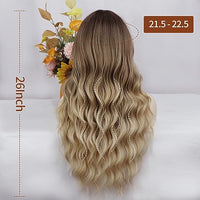 Lativ Blonde Wig With Bangs Long Wavy Curly Ombre Wig with Dark Root Synthetic Heat Resistant Wigs for Women Daily Party Use 26 Inches