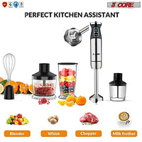 5 Core 5-in-1 Immersion Hand Blender, Powerful 500W Motor, 8 Speed Settings, BPA-Free Milk Frother, Smoothies, Egg Whisk, Puree Infant Food, Sauces & Soups