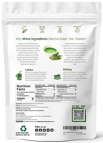 Organic Matcha Green Tea Powder, 1 Pound (16 Ounce), Culinary Grade, First Harvest Authentic Japanese Origin, 100% Pure Matcha for Smoothies, Latte and Baking, Unflavored, Non-Irradiation