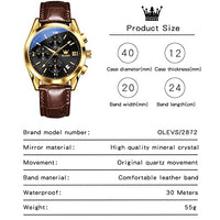 OLEVS Mens Watches Leather Band Luxury Dress Chronograph Watch Casual Waterproof Black and Gold Watches for Men Relojes para Hombres