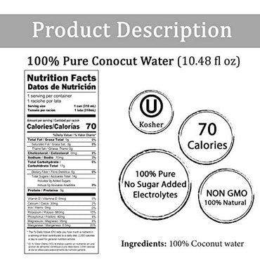 Jamaican Choice 100% Pure Coconut Water, Sugar Free, Kosher | 10.48oz (6)