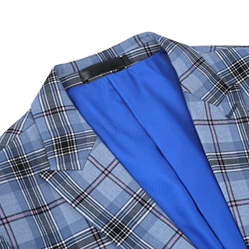 Men's Plaid Modern Fit 3-Piece Suit Blazer Jacket Tux Vest & Trousers Royal Blue