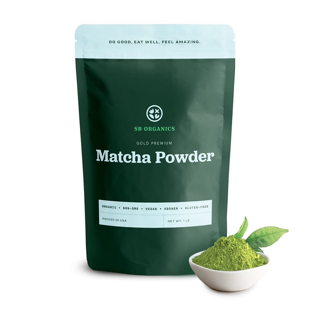 Sun Bay Organics Matcha Green Tea Gold Premium Powder - USDA Organic Non-GMO Classic Standard Culinary Ground Powder for Baking, Smoothies, Coffee, Tea - 16 oz