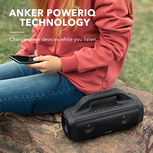 Soundcore Anker Motion Boom Waterproof Bluetooth Speaker with Titanium Drivers, BassUp Technology, IPX7, 24H Playtime, App, Built-in Handle, Outdoor Speaker for Camping, Pool, Beach, Backyard