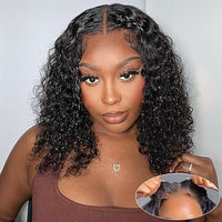 Smilegirl Wear and Go Glueless Wigs Pre Plucked Pre Cut 5x5 HD Lace Closure Wigs Ready to Wear Curly Bob Deep Wave Lace Front Wigs Human Hair Wigs for Black Women 200% Density (12 Inch)