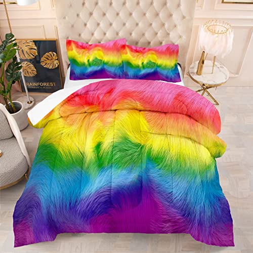 Tailor Shop Rainbow Kids Comforter Sets Full Size Colorful Western Cow Comforter Rainbow Bedding Sets for Girls with 1 Comforter and 2 Pillowcases………