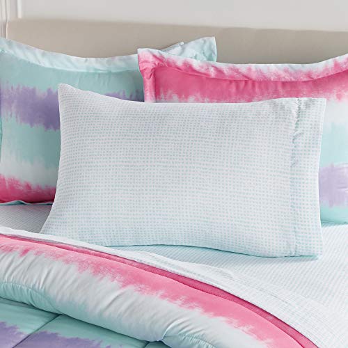 dream FACTORY Tie Dye Stripe 5-Piece Microfiber Bag Comforter Bedding Set Super Soft-Twin, Purple Multi,2D871601MU