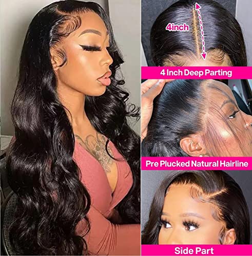 13X4 Lace Front Wigs Human Hair Pre Plucked With Baby Hair 26Inch Body Wave Lace Front Wigs Human Hair 180% Density Glueless Transparent HD Lace Frontal Wigs Human Hair Wigs For Black Women Human Hair